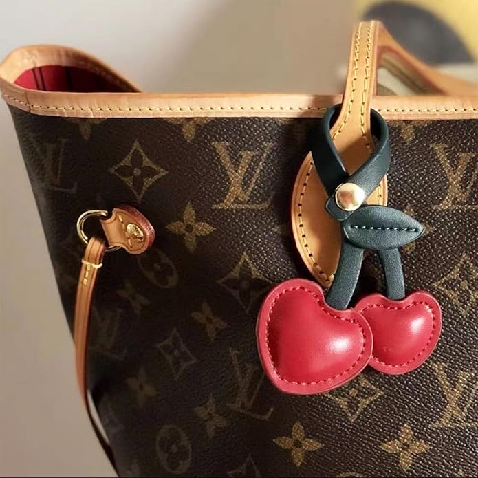Cherry Heart Bag Charm – Cute Faux Leather Keychain - Questsole