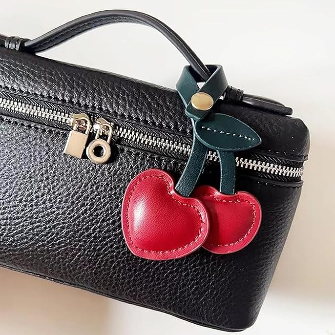 Cherry Heart Bag Charm – Cute Faux Leather Keychain - Questsole