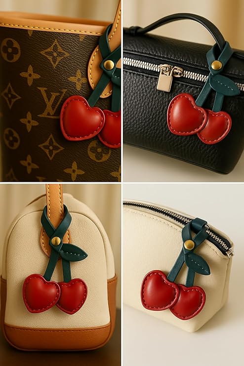 Cherry Heart Bag Charm – Cute Faux Leather Keychain - Questsole