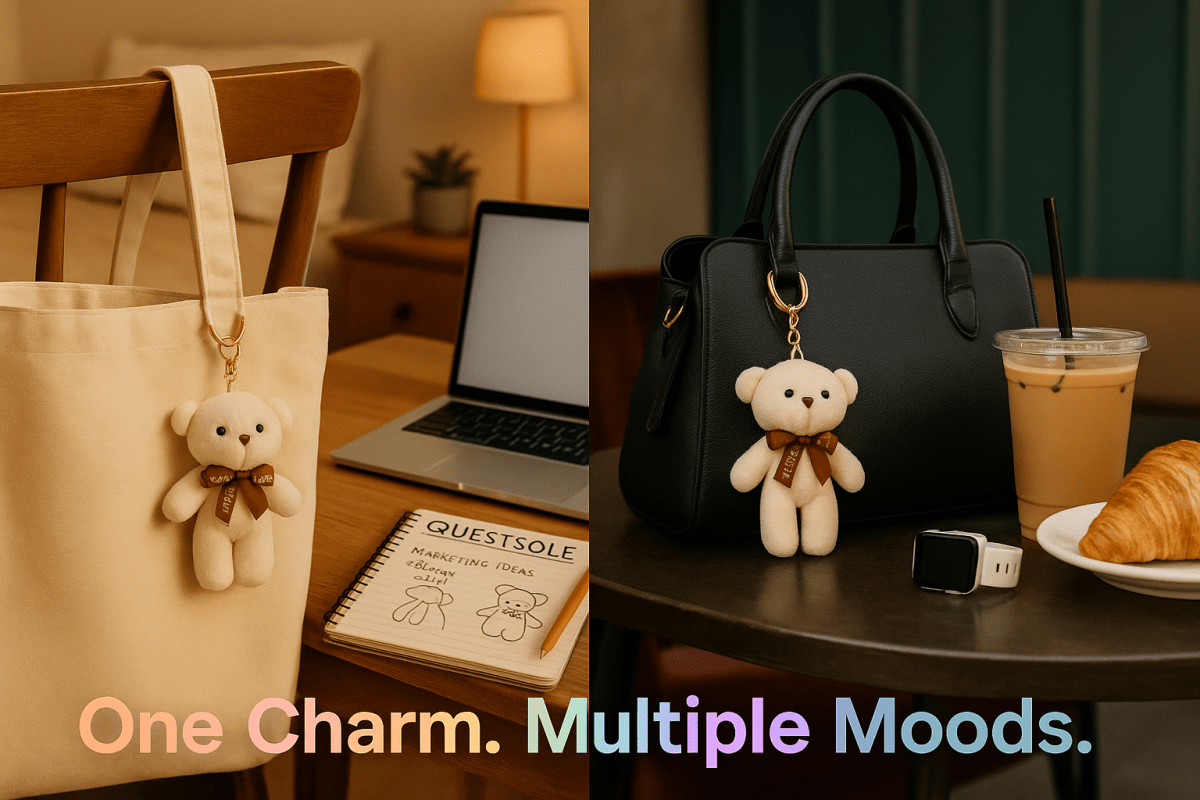 Cream Teddy Bear Bag Charm - Questsole