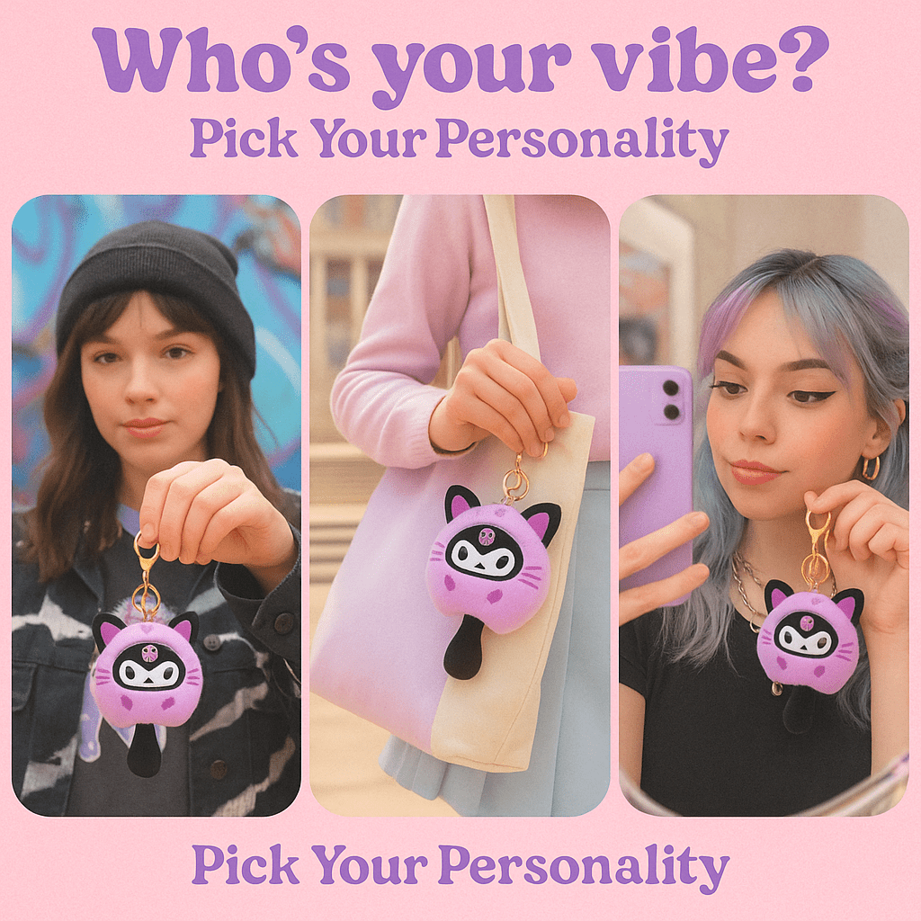 Purple Kawaii Cat Plush Bag Charm - Questsole