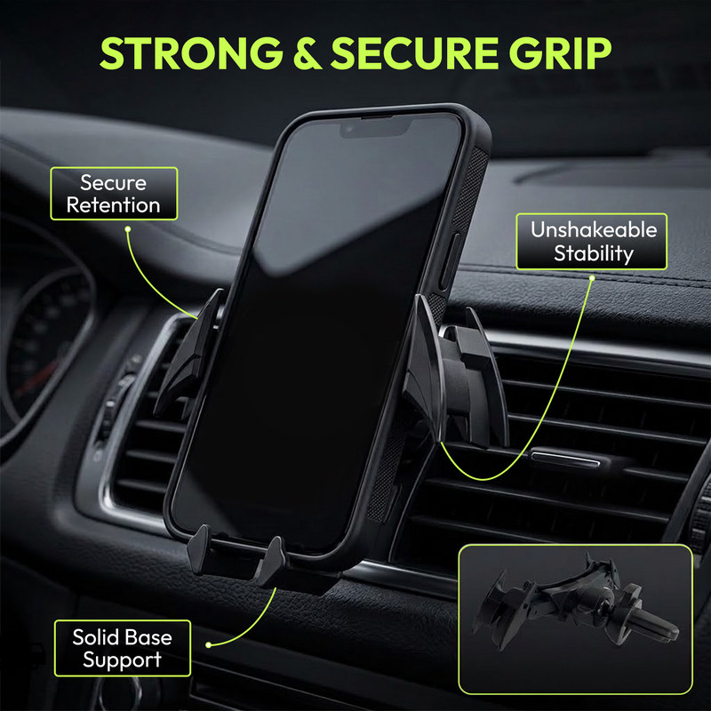 Questsole Bat-Wing Car Phone Holder – 360° Air Vent Mount (Jet Black)