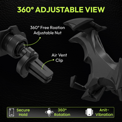 Questsole Bat-Wing Car Phone Holder – 360° Air Vent Mount (Jet Black)