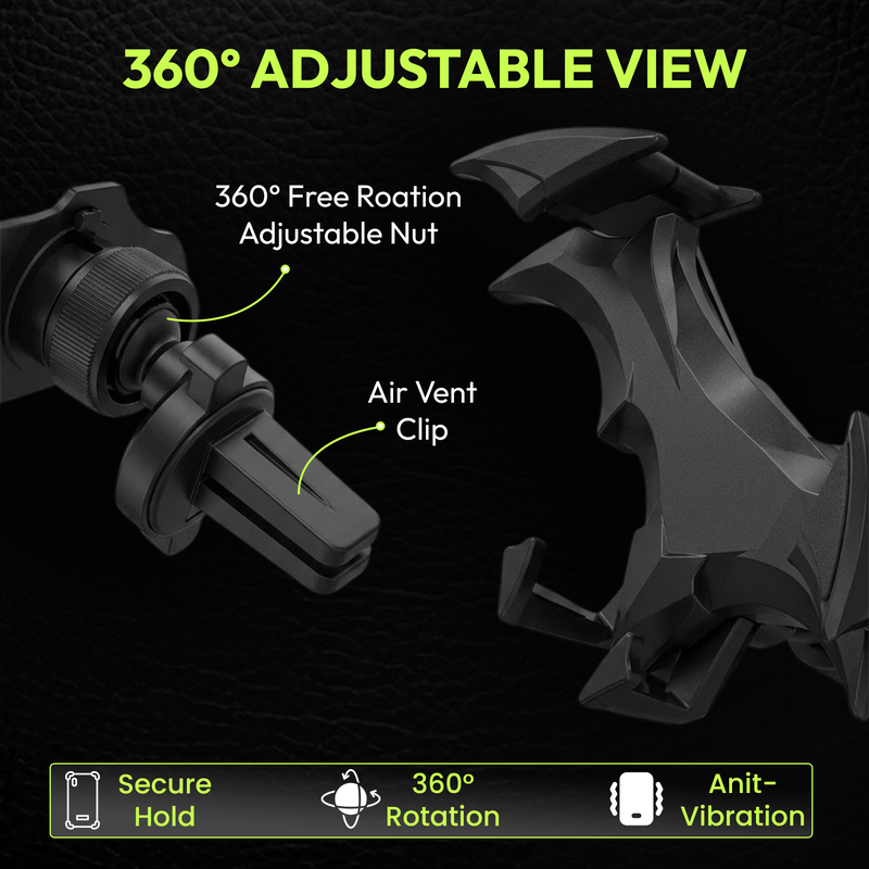 Questsole Bat-Wing Car Phone Holder – 360° Air Vent Mount (Jet Black)