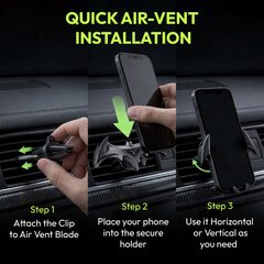 Questsole Bat-Wing Car Phone Holder – 360° Air Vent Mount (Jet Black)