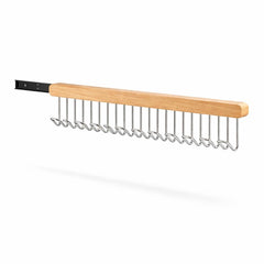 Questsole Wooden Sliding Multi Hook Organizer Rack with 12 Metal Hooks, Natural Wood Finish