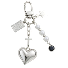 Questsole Silver Heart & Cross Bag Charm