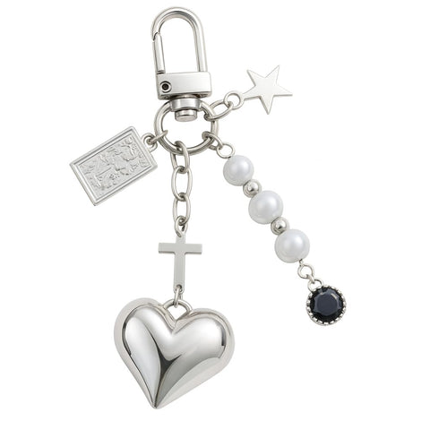 Questsole Silver Heart & Cross Bag Charm