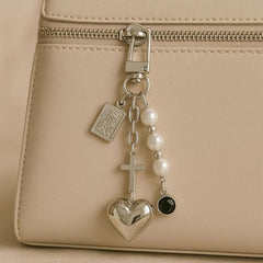 Questsole Silver Heart & Cross Bag Charm