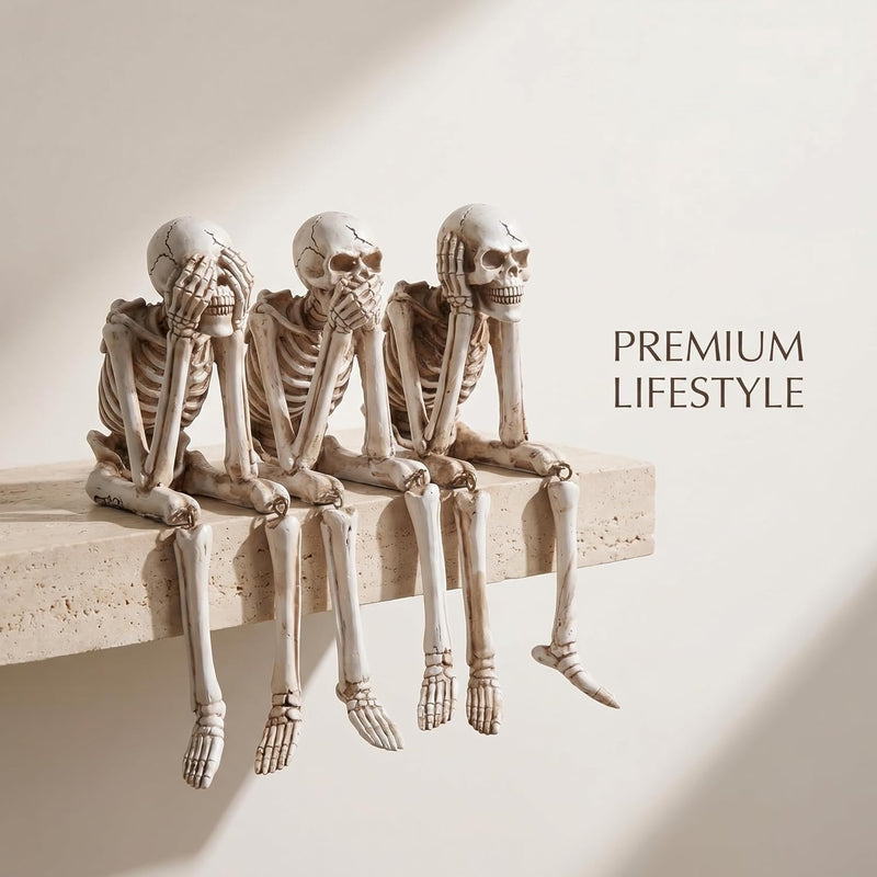 Questsole See/Hear/Speak No Evil Skeleton Set Of 3 – Gothic Decor