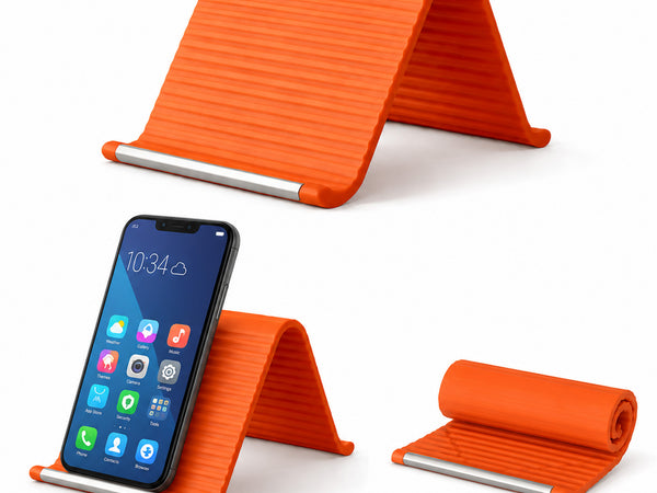 Questsole Orange Flexible Silicone Phone Stand — Foldable, Rollable & Travel-Ready