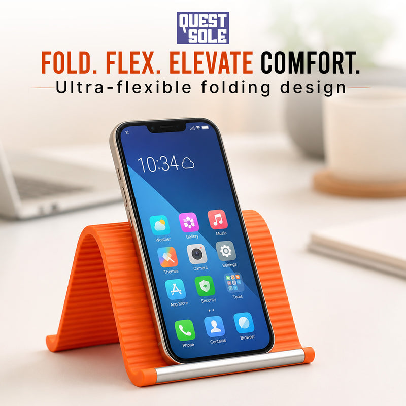 Questsole Orange Flexible Silicone Phone Stand — Foldable, Rollable & Travel-Ready