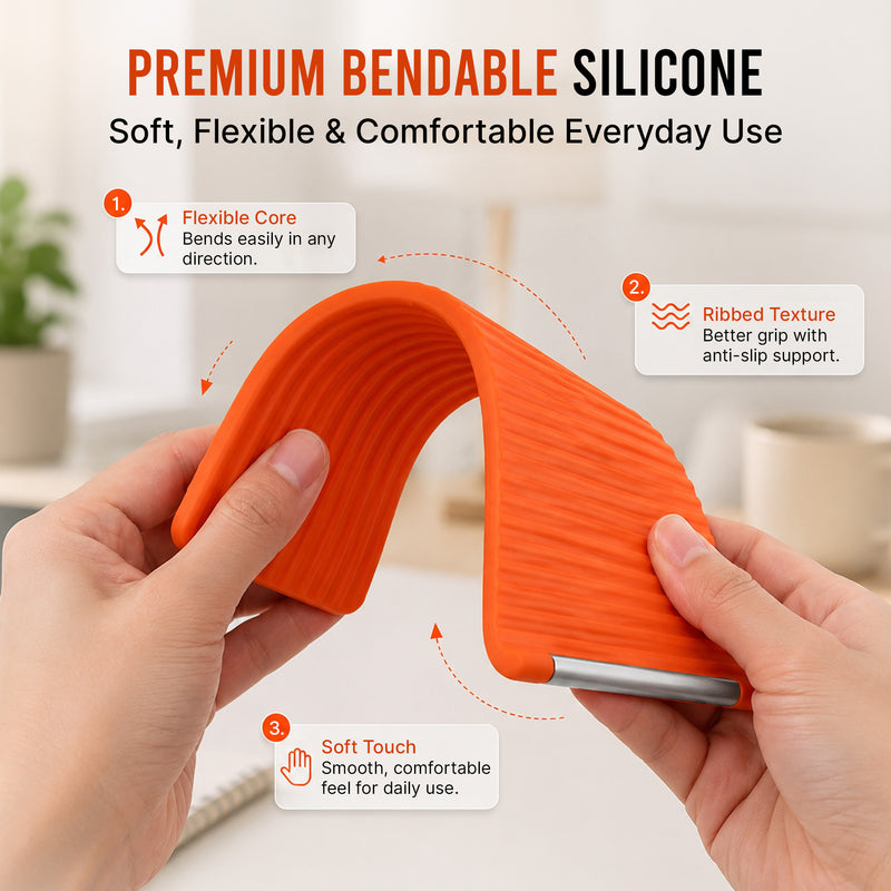 Questsole Orange Flexible Silicone Phone Stand — Foldable, Rollable & Travel-Ready