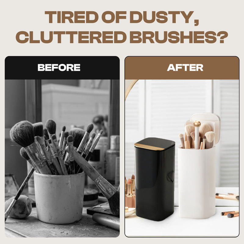 QUESTSOLE Automatic Lifting Makeup Brush Holder | 4-Compartment Dustproof Vanity Organizer