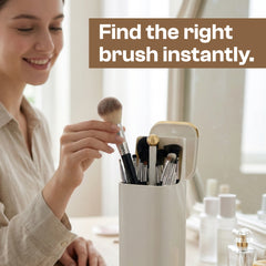 QUESTSOLE Automatic Lifting Makeup Brush Holder | 4-Compartment Dustproof Vanity Organizer
