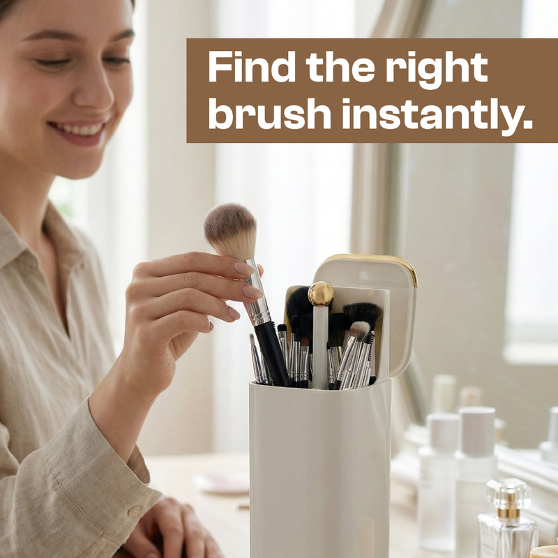 QUESTSOLE Automatic Lifting Makeup Brush Holder | 4-Compartment Dustproof Vanity Organizer