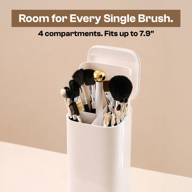 QUESTSOLE Automatic Lifting Makeup Brush Holder | 4-Compartment Dustproof Vanity Organizer