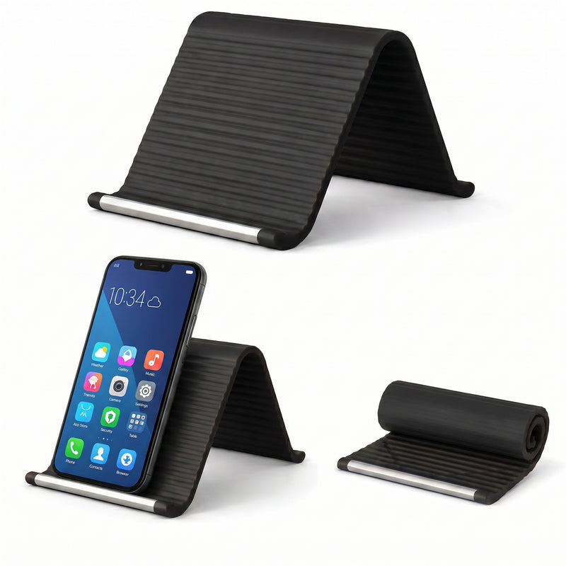 Questsole Black Roll-Up Phone Stand | Flexible Silicone, Multi-Angle