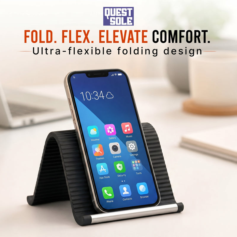 Questsole Black Roll-Up Phone Stand | Flexible Silicone, Multi-Angle