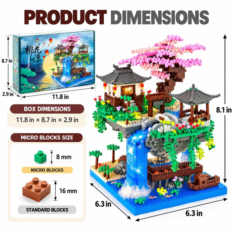 QUESTSOLE Cherry Blossom Micro Building Block Set with LED Lights, 2705 pcs