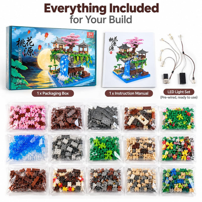 QUESTSOLE Cherry Blossom Micro Building Block Set with LED Lights, 2705 pcs