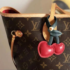 Cherry Heart Bag Charm – Cute Faux Leather Keychain - Questsole