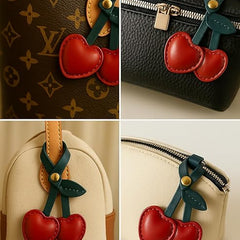 Cherry Heart Bag Charm – Cute Faux Leather Keychain - Questsole