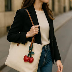 Cherry Heart Bag Charm – Cute Faux Leather Keychain - Questsole