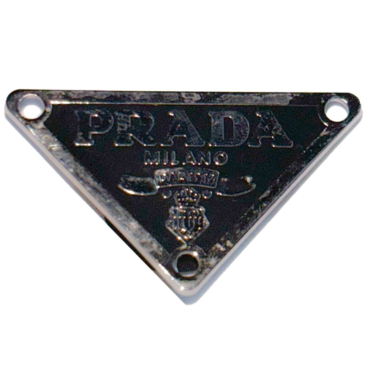 PRADAA Silver Logo Metal Shoe Charm - Questsole