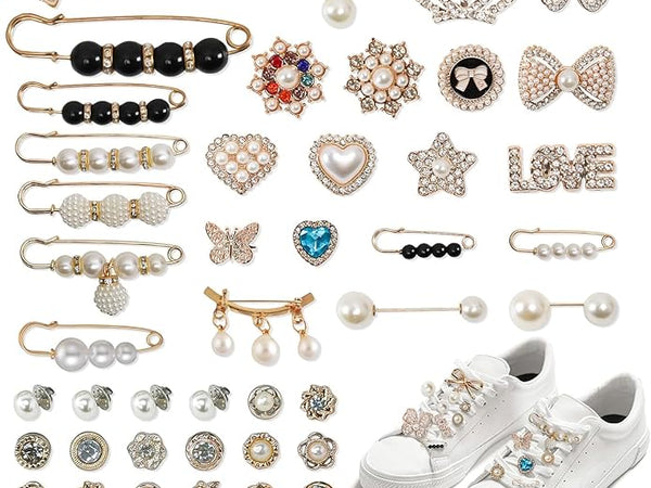 Questsole 55 Pcs Sneakers Shoe Charms– with Bows, Clips, Pins & Jewellery - Questsole