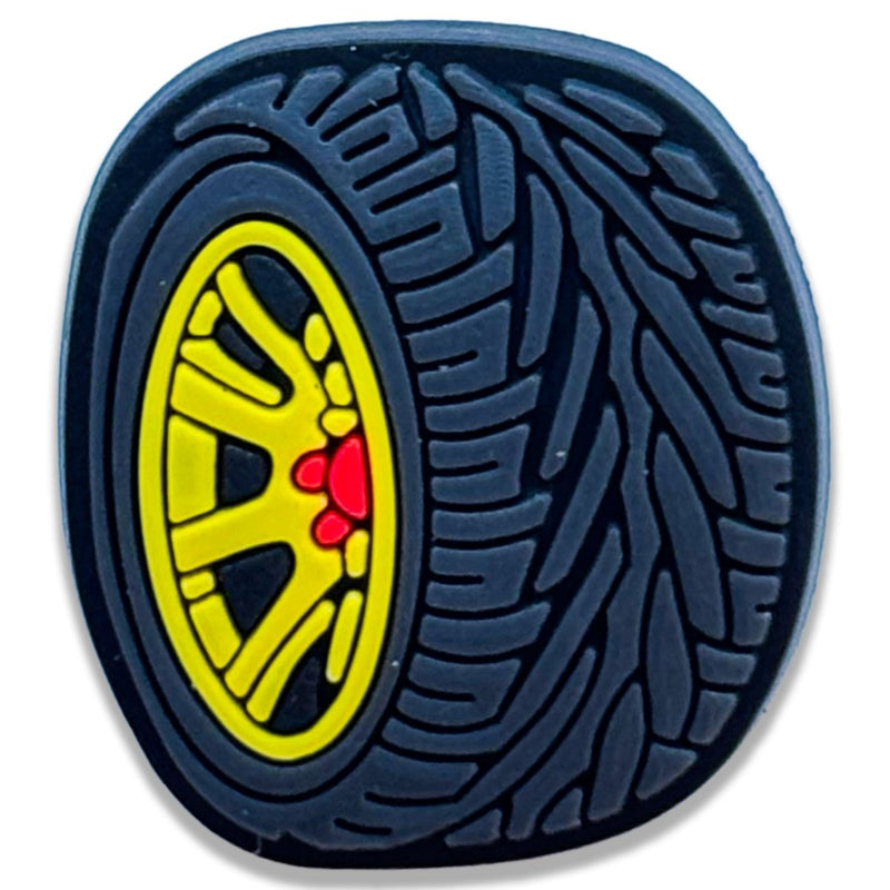 Racing Tire Shoe Charm – Yellow Alloy Wheel Edition - Questsole